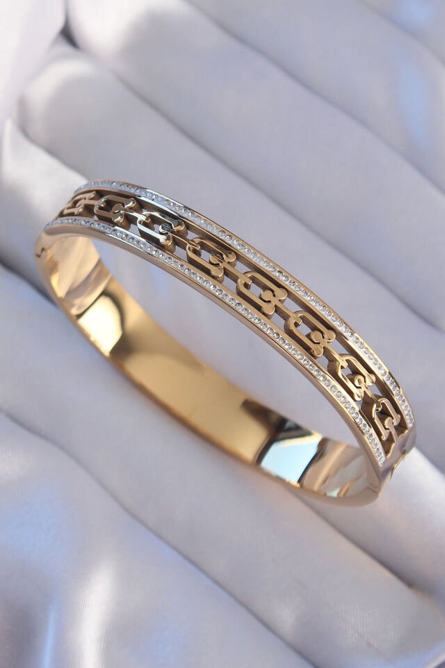 316L Çelik Özel Seri  Gold Renk Zirkon Taşlı Tiffany Model Kelepçe