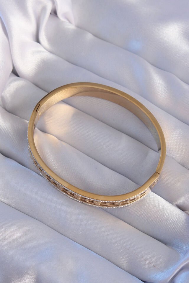 316L Çelik Özel Seri  Gold Renk Zirkon Taşlı Tiffany Model Kelepçe