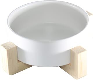Yılmazel Kedi Mama veya Su Kabı Ahşap Standı ve Seramik Kasesi Evcil Hayvan Minimalist Design TEkli (Beyaz)