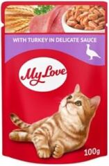 My Love Soslu Hindi Etli Pouch Kedi Maması, 100Gr, 24 Adet