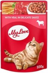 My Love Soslu Dana Etli Pouch Kedi Maması, 100Gr, 24 Adet
