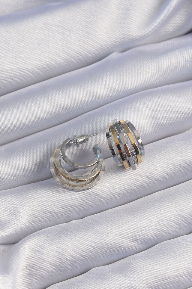 Özel Seri Pirinç Gold Gümüş Renkli Oval Çoklu Görünümlü Minimal Küpe