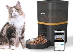 Haustier QQ009 Gece Görüşlü 1080P FHD kameralı, Akıllı Kedi Köpek Otomatik Mama Kabı, Tuya App-Wifi Uzaktan Kontrol, Sesle Çağırma, 2.4Ghz-5Ghz, 6Lt hazne, Metal Kase (Siyah)