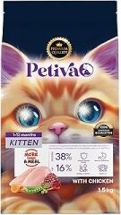 Petiva Yavru Kediler İçin Tavuk Etli Kuru Kedi Maması (1.5 Kg, Tavuk)