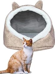 Beylini Kedi Evi Köpek Evi Evcil Hayvan Yatağı Katlanabilir Keçe Yuva Kulübe Dekoratif Krem Renk 40x35x34 Cm