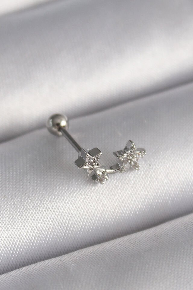 316L Çelik Gümüş Renk Zirkon Taşlı Tragus Piercing
