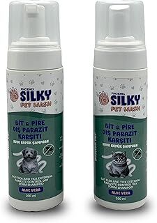 SilkyPetWash - Köpek ve Kedilere Özel AloeVera Özlü Dış Parazit Karşıtı Kuru Köpük Şampuan - 200ml