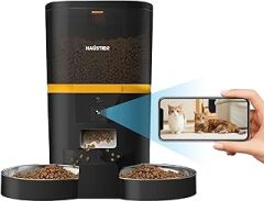 Haustier QQ005-Dual Kameralı Akıllı Kedi Köpek Otomatik Mama Kabı, App Uzaktan Kontrol, Sesle Çağırma, 480P Kamera, 6lt Hazne, Çift Metal Kase (Siyah)