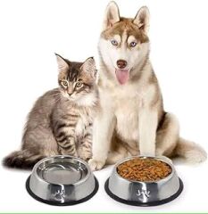 Hoala Hoala Paslanmaz Kedi Köpek Mama ve Su Kabı, Kaymaz Tabanlı Metal Mama Kabı (18cm)