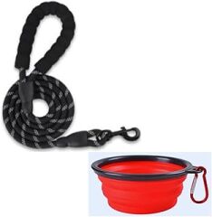Tosbai Köpek Gezdirme Tasması ve Suluğu Köpek Gezdirme Kayışı, Köpek Gezdirme Halatı, Büyük Küçük Irk Köpek Gezdirme Tasması 150 x 1.2 Cm (kırmızı mama tabağı)