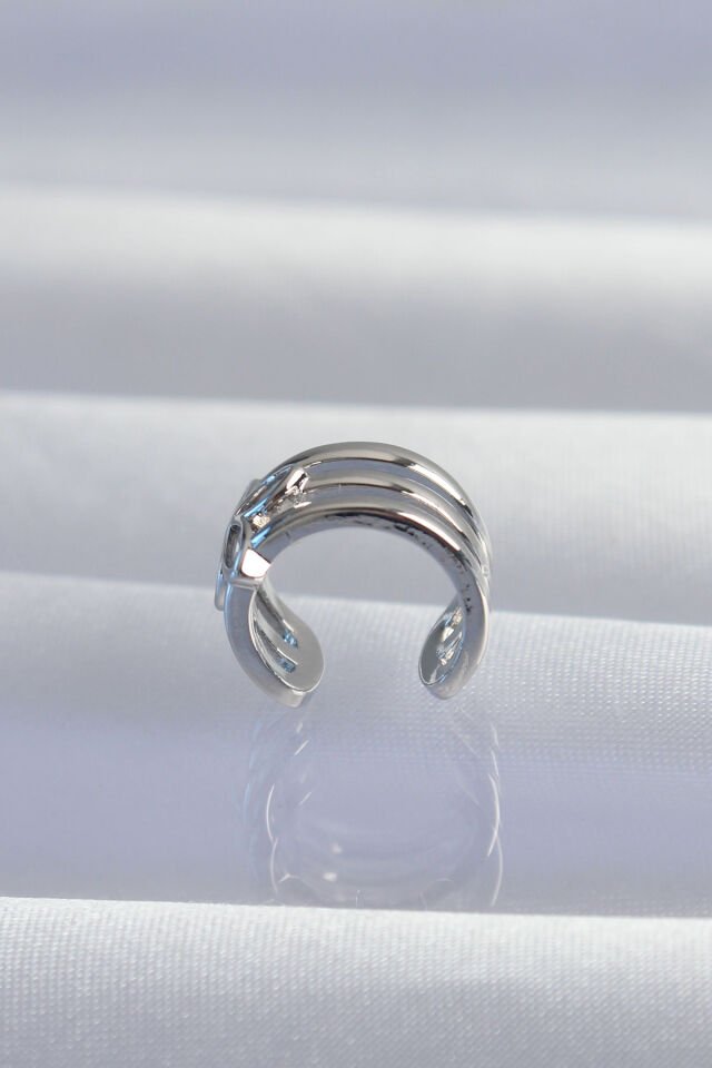 Özel Seri Pirinç Gümüş Renk Yonca Earcuff Küpe