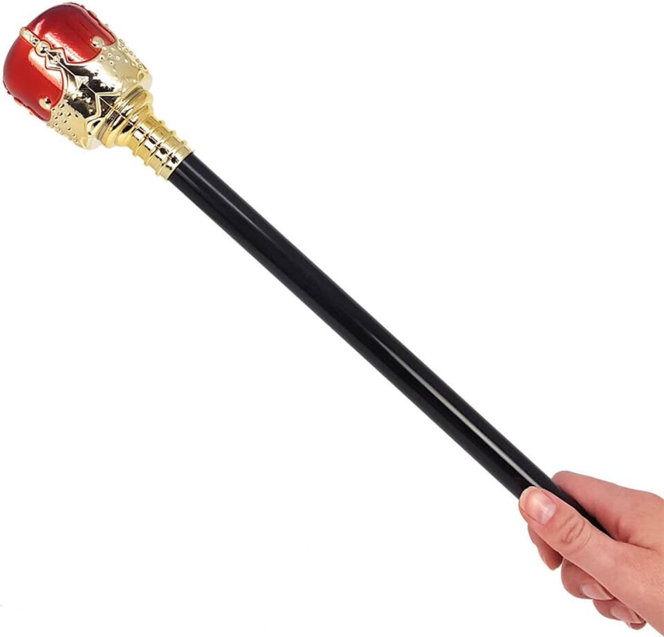 Altın Renk 60 cm Kral Tacı Kraliyet Tacı ve Kırmızı Topuzlu Kral Asası Seti