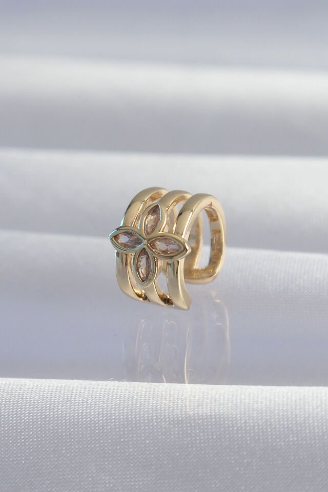 Özel Seri Pirinç Gold Renk Yonca Earcuff Küpe