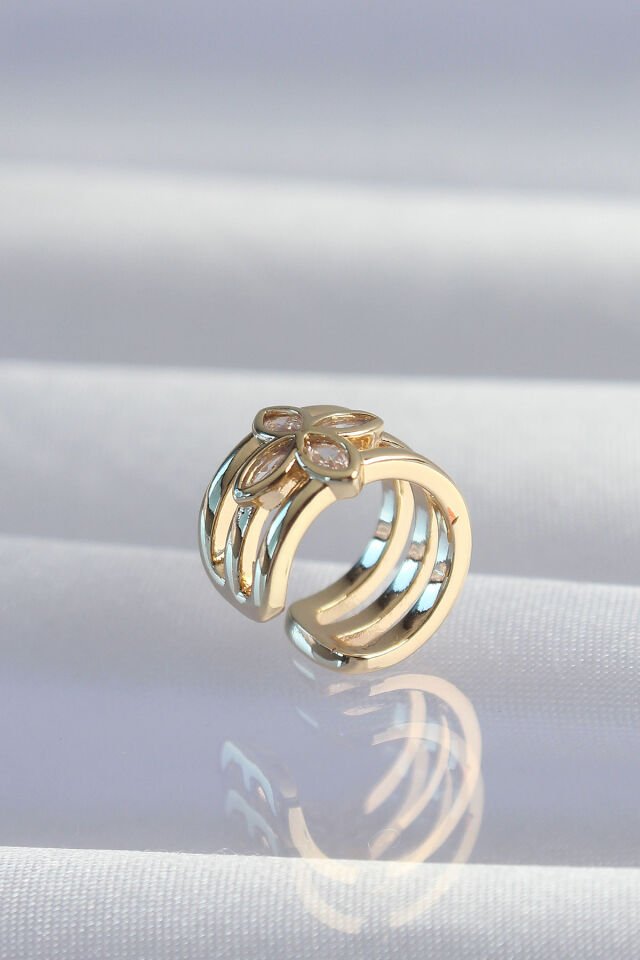 Özel Seri Pirinç Gold Renk Yonca Earcuff Küpe