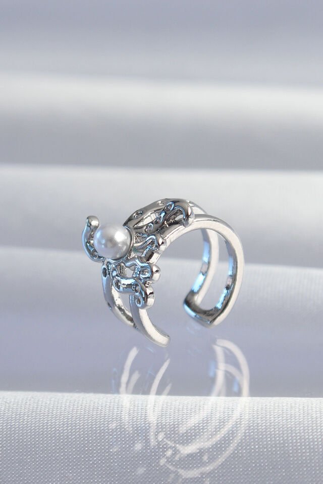 Özel Seri Pirinç Gümüş Renk İncili Ahtapot Earcuff Küpe