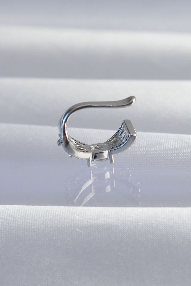 Özel Seri Pirinç Gümüş Renk Zirkon Taş Kaplama Earcuff Küpe