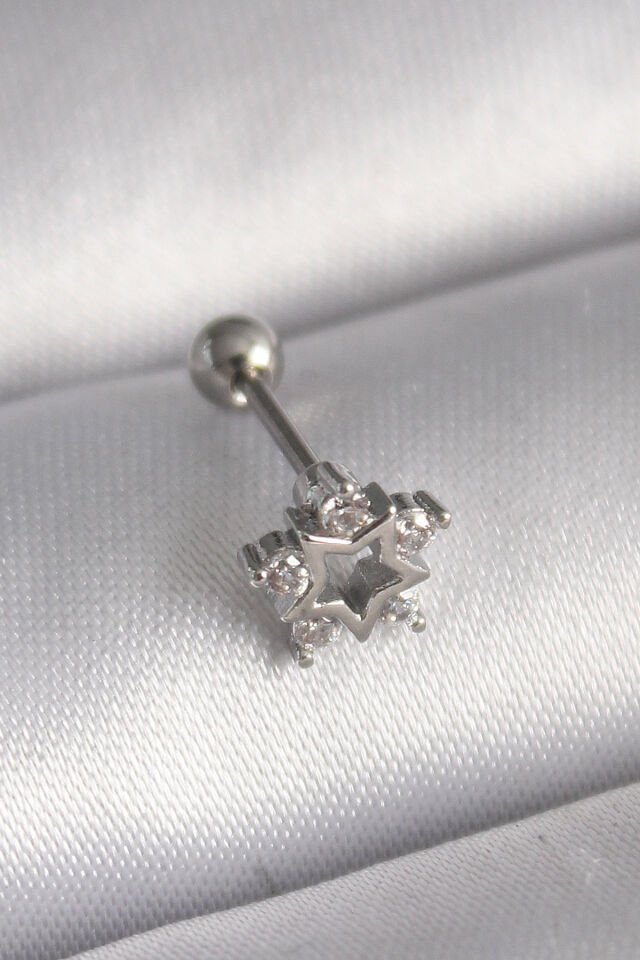 316L Çelik Gümüş Renk Zirkon Taşlı Model Tragus Piercing