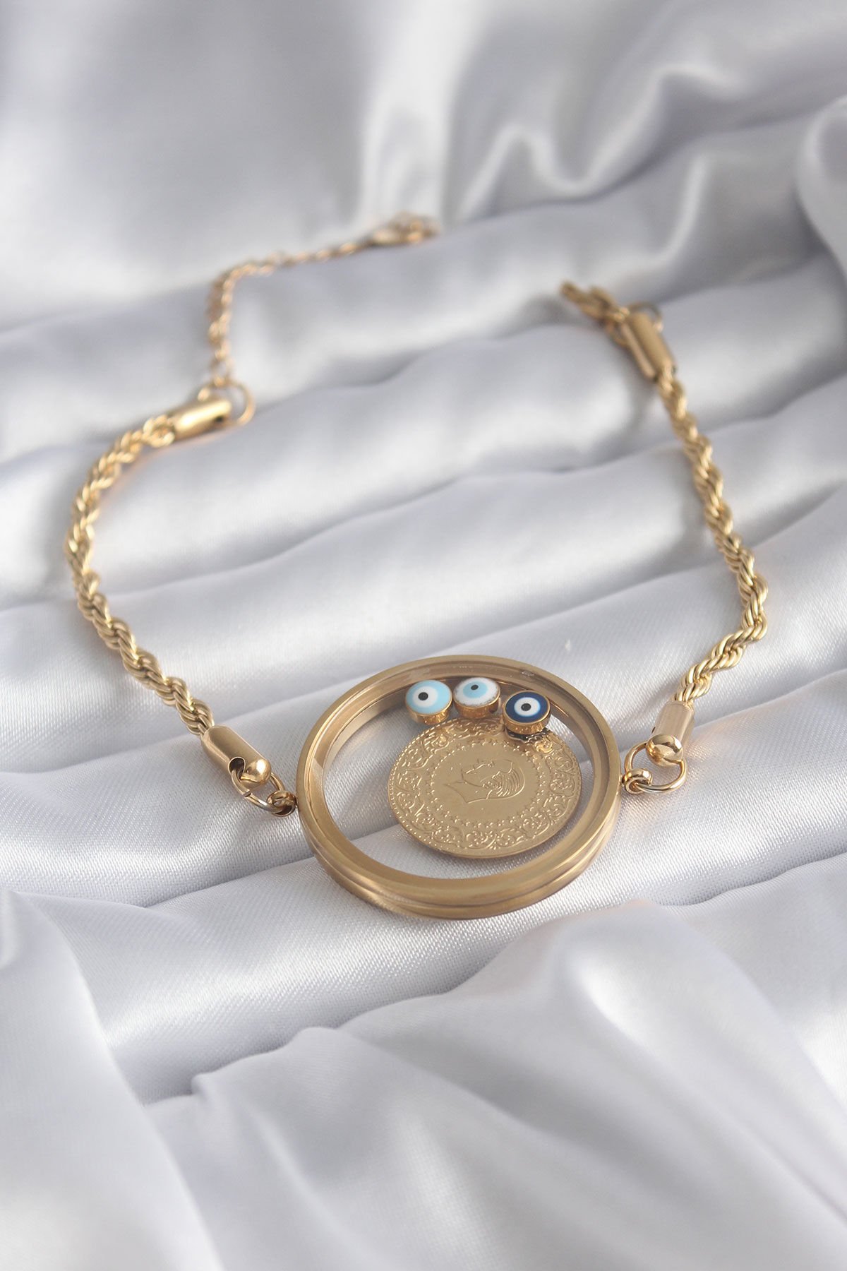 316L Çelik Özel Seri   Gold Renk Burgu Zincir F.nus Çeyrek Model Kadın Bileklik