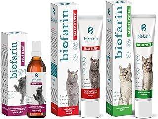 biofarin Kediler İçin Bağışıklık Sistemi Destekleyici Multivitamin Macun 100Gr + Tüy Yumağı Önleyici Malt Macun100Gr + Tüy Sağlığı Damlası 50 ML Plus +B Cat 3 Lü Set - Kedi Vitamini