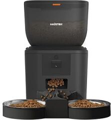 Haustier QQ029-Dual 1080P Gece Görüş Kameralı Akıllı Kedi Mama Kabı, Tuya App-Wifi Uzaktan Kontrol, Sesle Çağırma, 2.4Ghz/5Ghz, 4Lt hazne, Çift Metal Kase (Siyah)