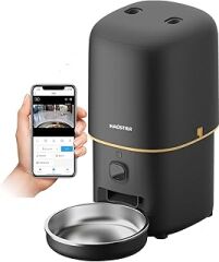 Haustier PF05 Kameralı 1080P FHD Gece Görüş Akıllı Otomatik Kedi Mama Kabı, Tuya App-Wifi Uzaktan Kontrol, Sesle Çağırma, 2.4Ghz-5Ghz, 4Lt hazne, Metal Kase (Siyah)