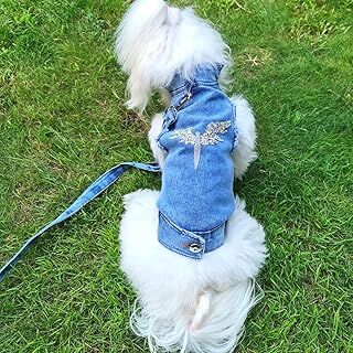 PATİSU PET CLUB Taş Detaylı Jean Köpek Ceketi Ve Sevk Kayışı Takım Kedi Kıyafeti & Köpek Kıyafeti (X-Small)