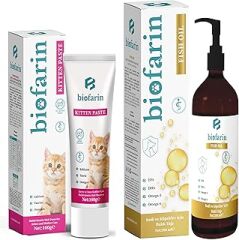biofarin Kitten Paste 100 Gr Yavru Ve Anne Kedi Bağışıklık Kas Gelişimi Destekleyici Multivitamin Malt Macunu + 200 ml Kedi Ve Köpekler Için Tüy Sağlığı Destekleyici Omega-3 & 6 Içerikli Balık Somon Yağı