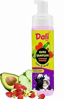 Dali Pet Kedi ve Köpekler için Kuru Şampuan, Durulamasız, Susuz - Bit, Pire, Dış Parazit, Kene, Uyuz Önleyici, Kaşıntı Giderici, Tarak ile Kullanılabilir, Tropikal Meyve Kokulu, 200 ML