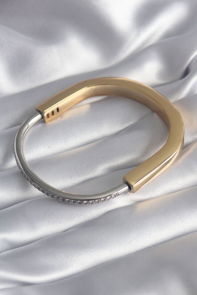 316L Çelik Özel Seri   Gold Gümüş Renk Zirkon Taşlı Tiffany VIP Seri Kadın Kelepçe