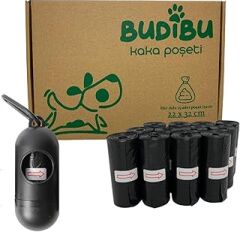 Budibu Kedi Köpek Kaka Poşeti Evcil Hayvan Dışkı Kaka Torbası Taşıma Kapsülü ve 12 Rulo (180 Poşet) (Siyah)
