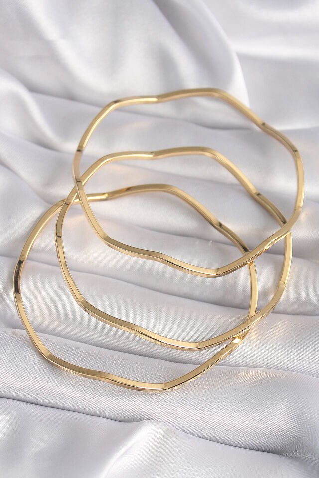 316L Çelik Gold renk Zikzak Model Ajda Bileklik