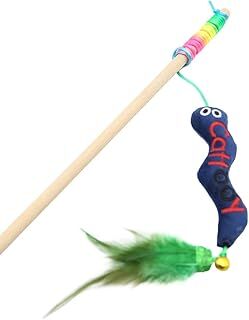 Cattooy Fun Education Toy EL YAPIMI AHŞAP SAPLI TÜYLÜ ÇINGIRAKLI WORMY OLTA (MAVİ)