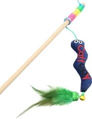 Cattooy Fun Education Toy EL YAPIMI AHŞAP SAPLI TÜYLÜ ÇINGIRAKLI WORMY OLTA (MAVİ)
