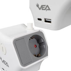 VE-G903YC 3LÜ USB+ TYPE-C GİRİŞLİ ANAHTARLI 1.5 METRE GRUP PRİZ