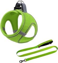 Mita Air Mesh 2'li Bundle Set Kedi Köpek Göğüs Tasması + Köpek Gezdirme Tasması/Kayışı (Neon Yeşil, XS)