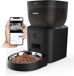 Haustier QQ029 Kameralı 1080P Gece Görüş Akıllı Kedi Köpek Otomatik Mama Kabı, Tuya App-Wifi Uzaktan Kontrol, Sesle Çağırma, 2.4Ghz/5Ghz, 4Lt hazne, Metal Kase (Siyah)