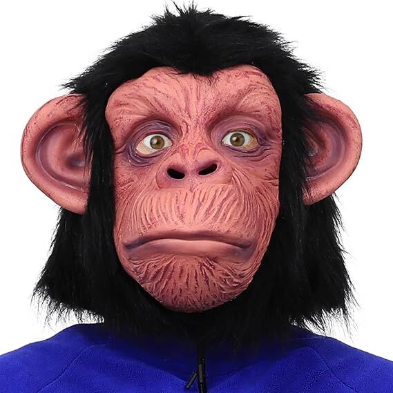Siyah Saçlı Kafaya Tam Geçmeli Lateks Şempanze Maskesi - Lateks Maymun Orangutan Goril Maske Et Maske