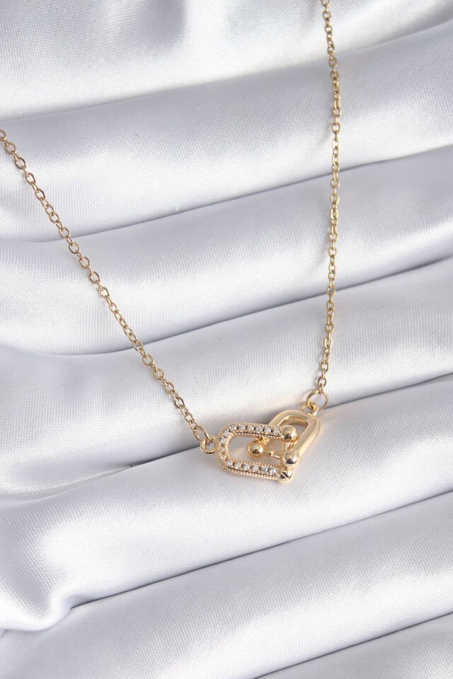 316L Çelik Özel Seri   Gold Renk Zirkon Taşlı Tiffany Model Kadın Kolye