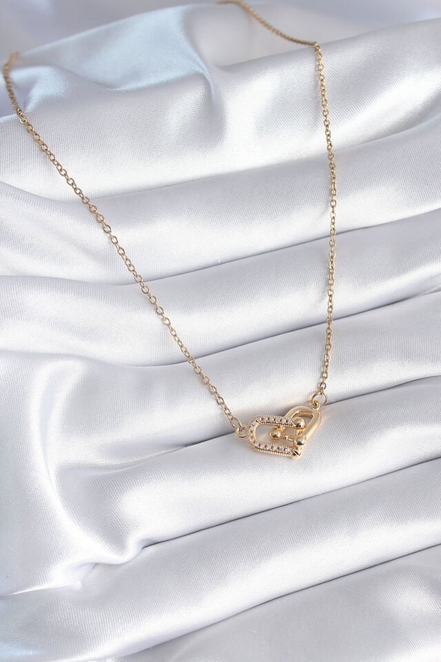 316L Çelik Özel Seri   Gold Renk Zirkon Taşlı Tiffany Model Kadın Kolye