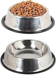FETHİYE TOPTAN Metal Kedi ve Köpek Mama Ve Su Kabı Paslanmaz Çelik Kaymaz Tabanlı (15 cm)