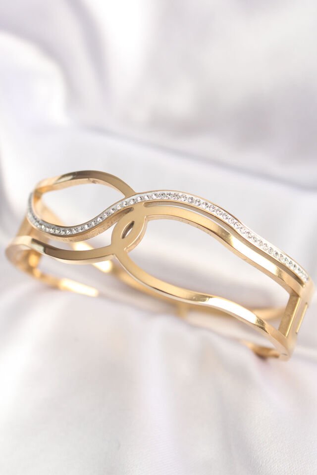 316L Çelik Özel Seri   Gold Renk Düğüm Model Kelepçe Bilezik