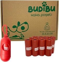 Budibu Kedi Köpek Kaka Poşeti Evcil Hayvan Dışkı Kaka Torbası Taşıma Kapsülü ve 12 Rulo (180 Poşet) (Kırmızı)