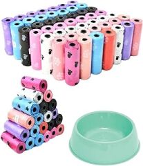 Kyrotech Köpek Kaka Poşeti, 8 Rulo Kaka Torbası, Mama ve Su Kabı Hediye, Kokusuz, Dışkı Torbası, Kablar Küçük Irklara Uygundur,120 Parça Poşet İçerir