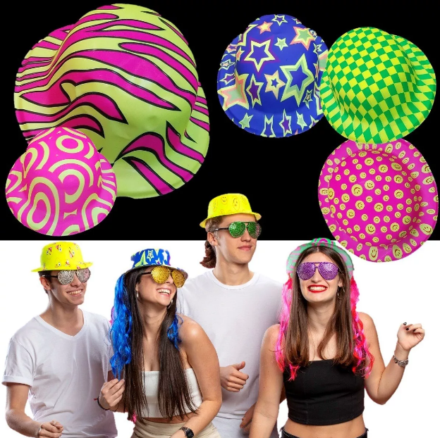 F.rklı Desenlerde Plastik Neon UV Işık Parti Şapkası 1 Adet