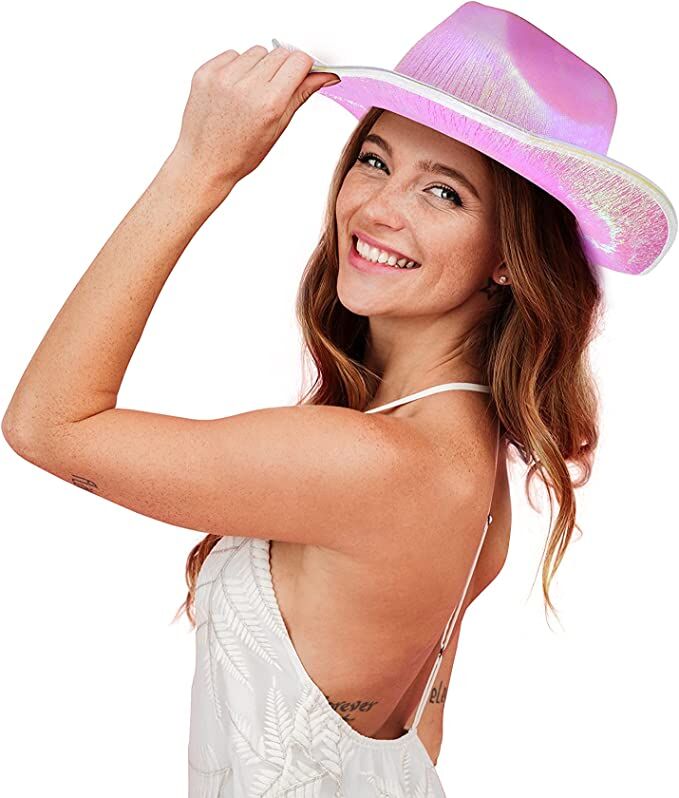 Neon Hologramlı Kovboy Model Parti Şapkası Pembe Yetişkin 39X36X14 cm
