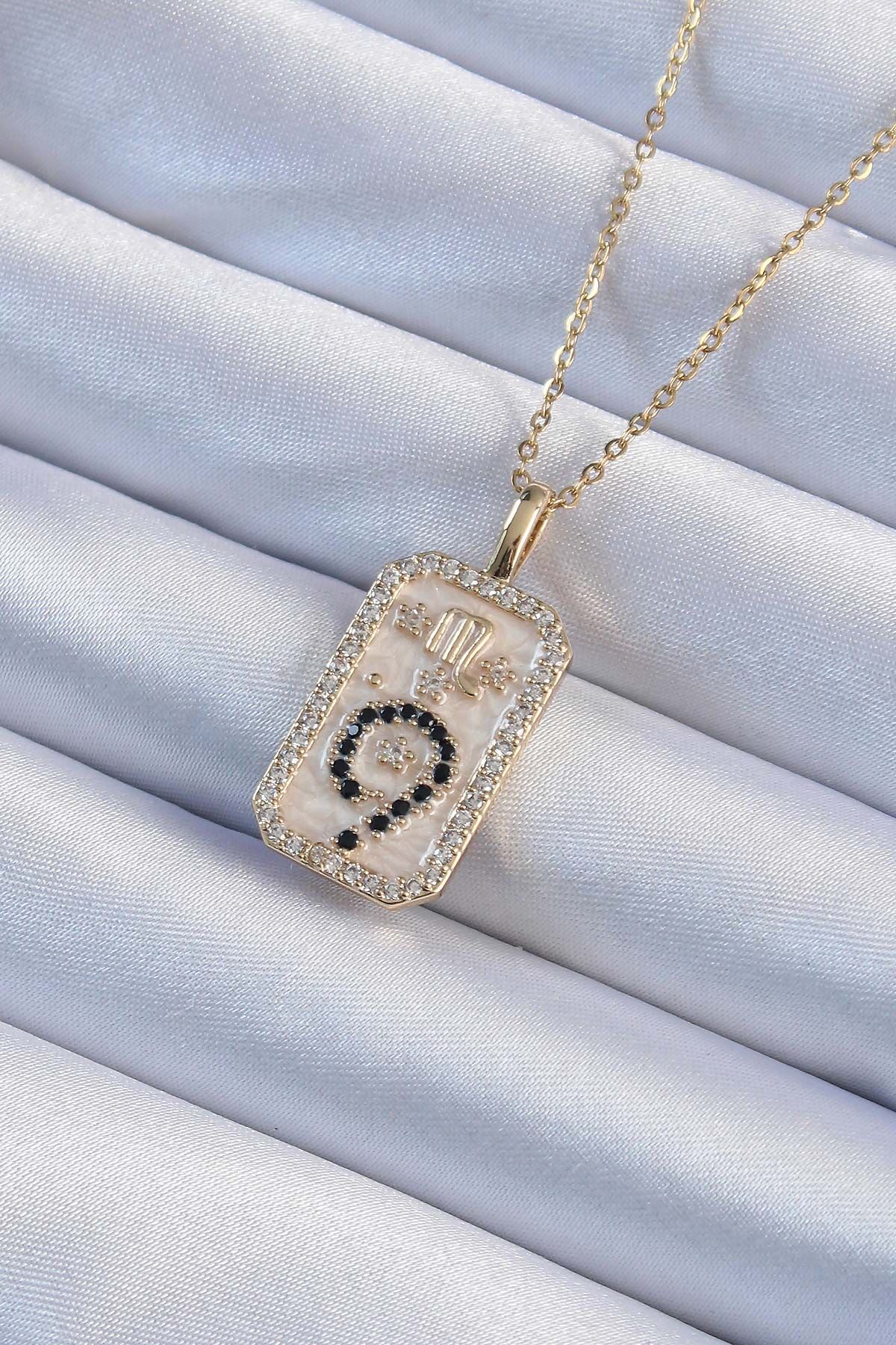 316L Çelik Özel Seri  Zincir Altın Renk Zirkon Taşlı Minimal Papatya Figürlü Tarot Kolye