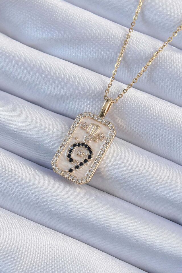 316L Çelik Özel Seri  Zincir Altın Renk Zirkon Taşlı Minimal Papatya Figürlü Tarot Kolye