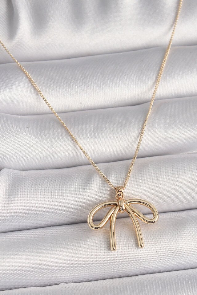 Pirinç Gold Renk Kurdele Model Kadın Kolye