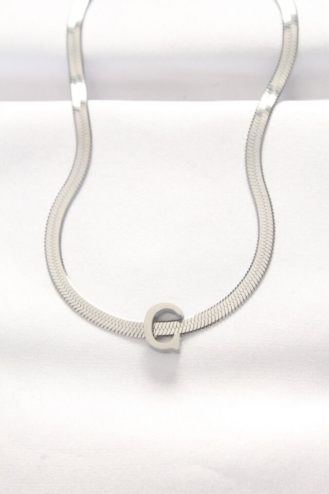 316L Çelik Özel Seri   C Harfli Silver Renk İtalyan Zincirli Kolye