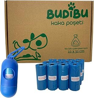 Budibu Kedi Köpek Kaka Poşeti Evcil Hayvan Dışkı Kaka Torbası Taşıma Kapsülü ve 12 Rulo (180 Poşet) (Mavi)